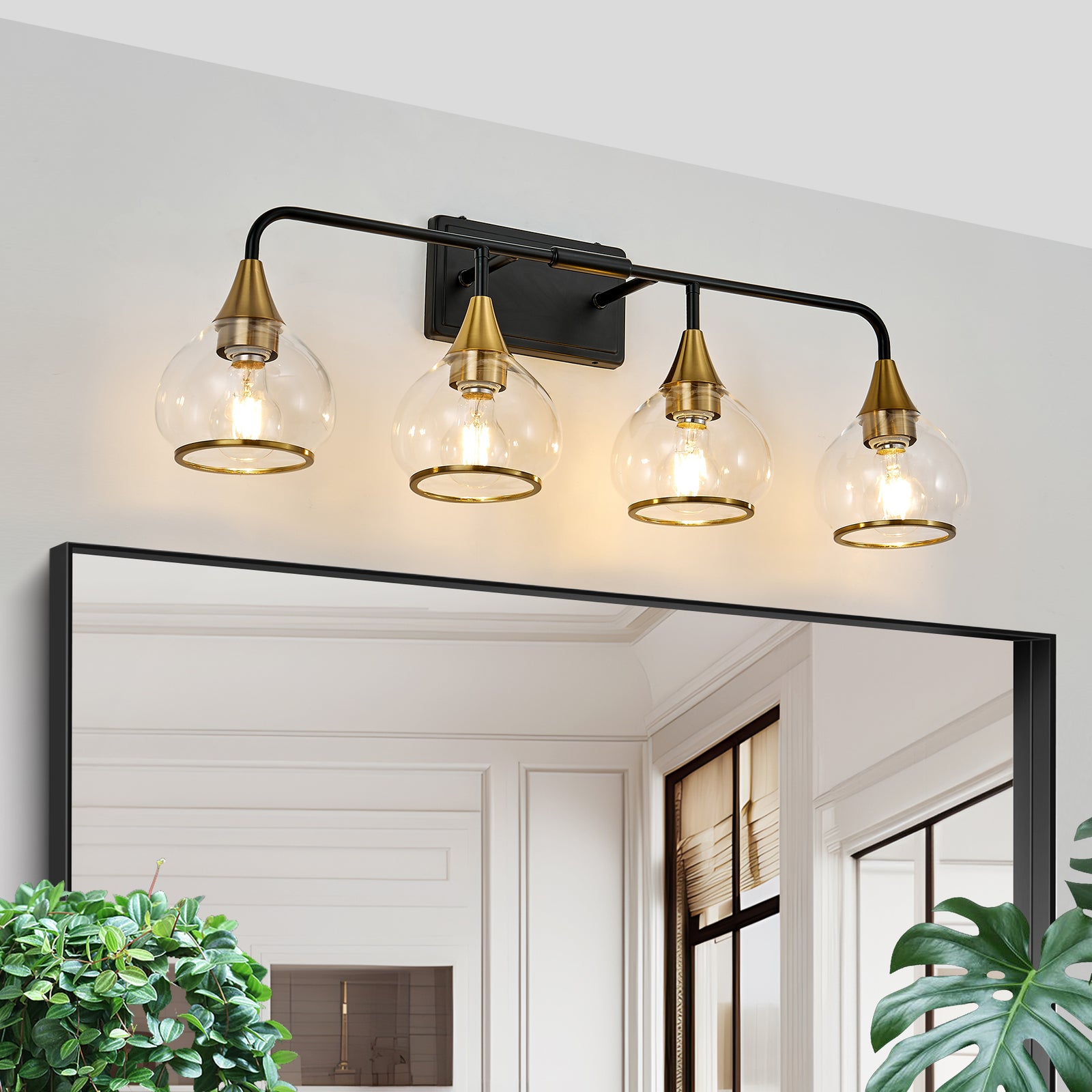 31-Inch Black and Gold 4-Light Glass Wall Sconce for Restaurant Restrooms and Hallways — view 1