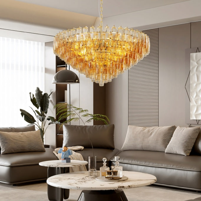 37-Inch 14-Light Gold Smoke-Glass Chandelier for Restaurant Dining Rooms and Hotel Lobbies — view 4