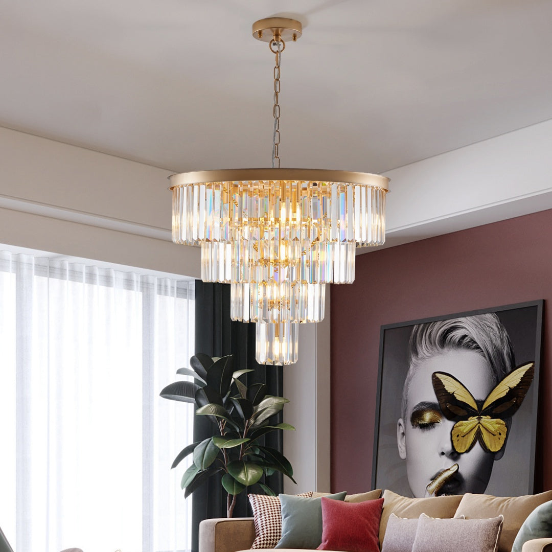 24-Light Four-Tier Golden Crystal Chandelier — Restaurant Dining — view 6