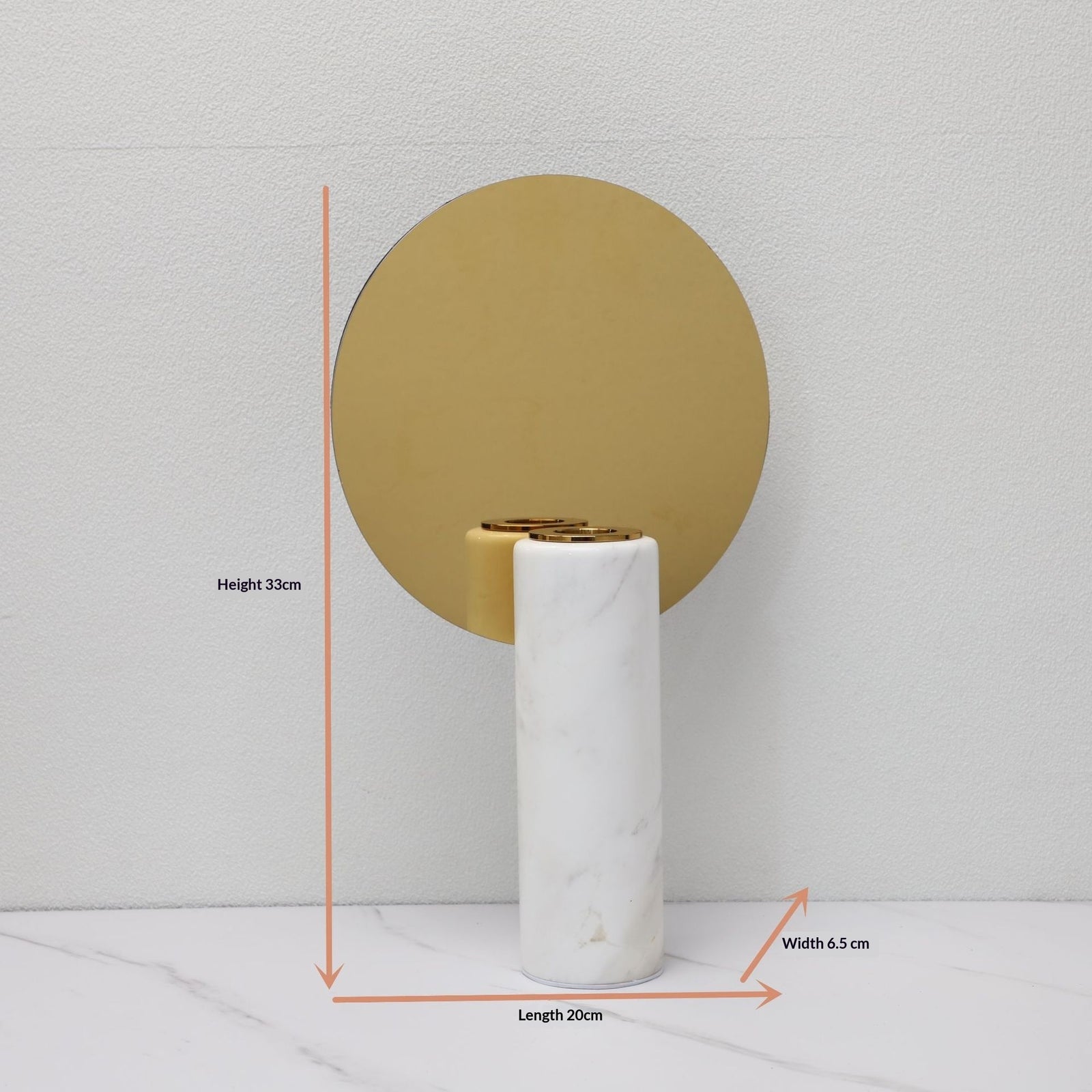 Sleek Gold Marble Metal Round Mirror Candle Holder — view 6