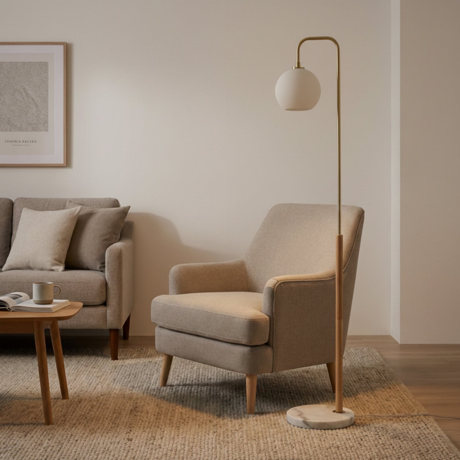 White Solaris Tall Corner Floor Lamp — Restaurant Lounge — view 3