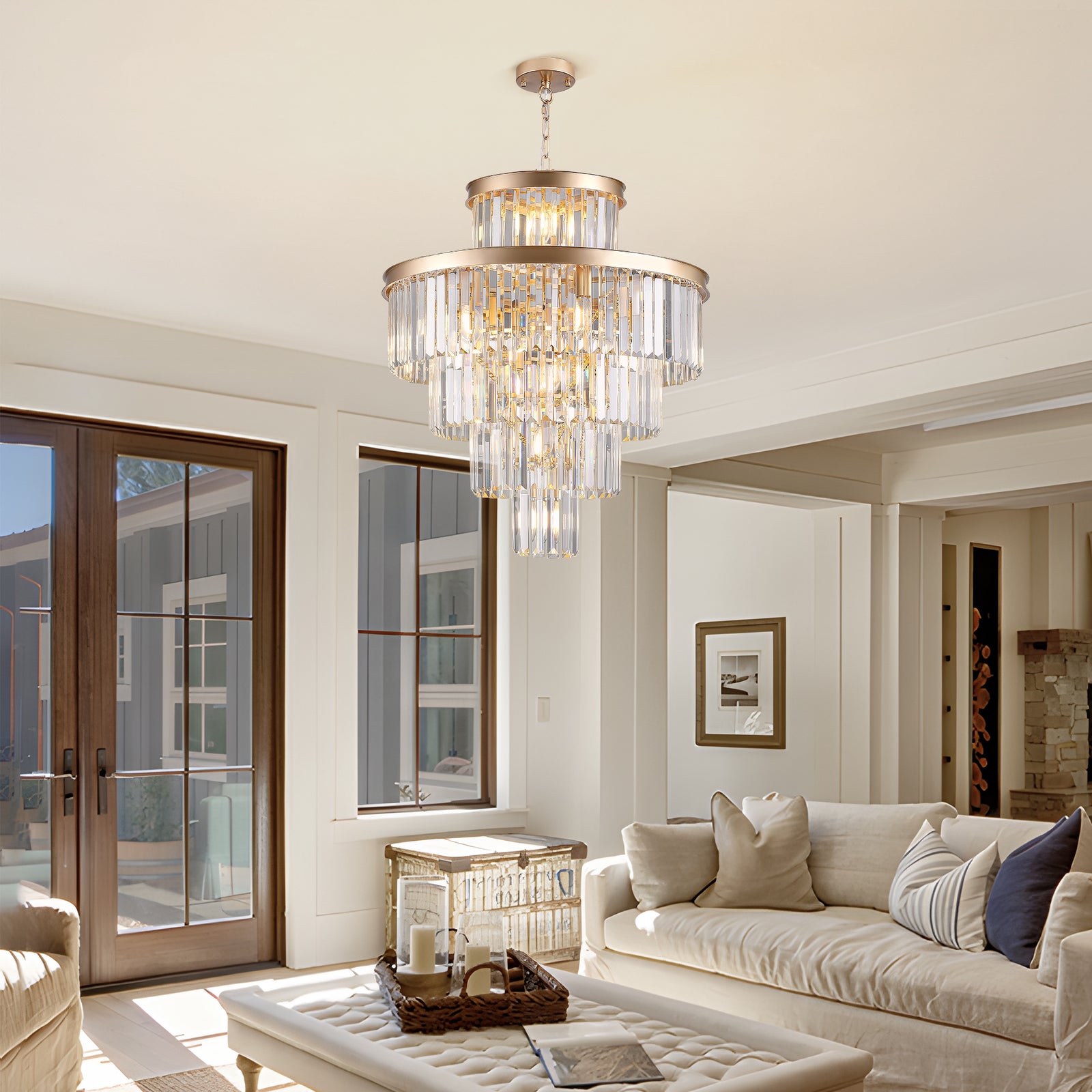 23.6-Inch Golden Crystal Chandelier — Restaurant Dining — view 1