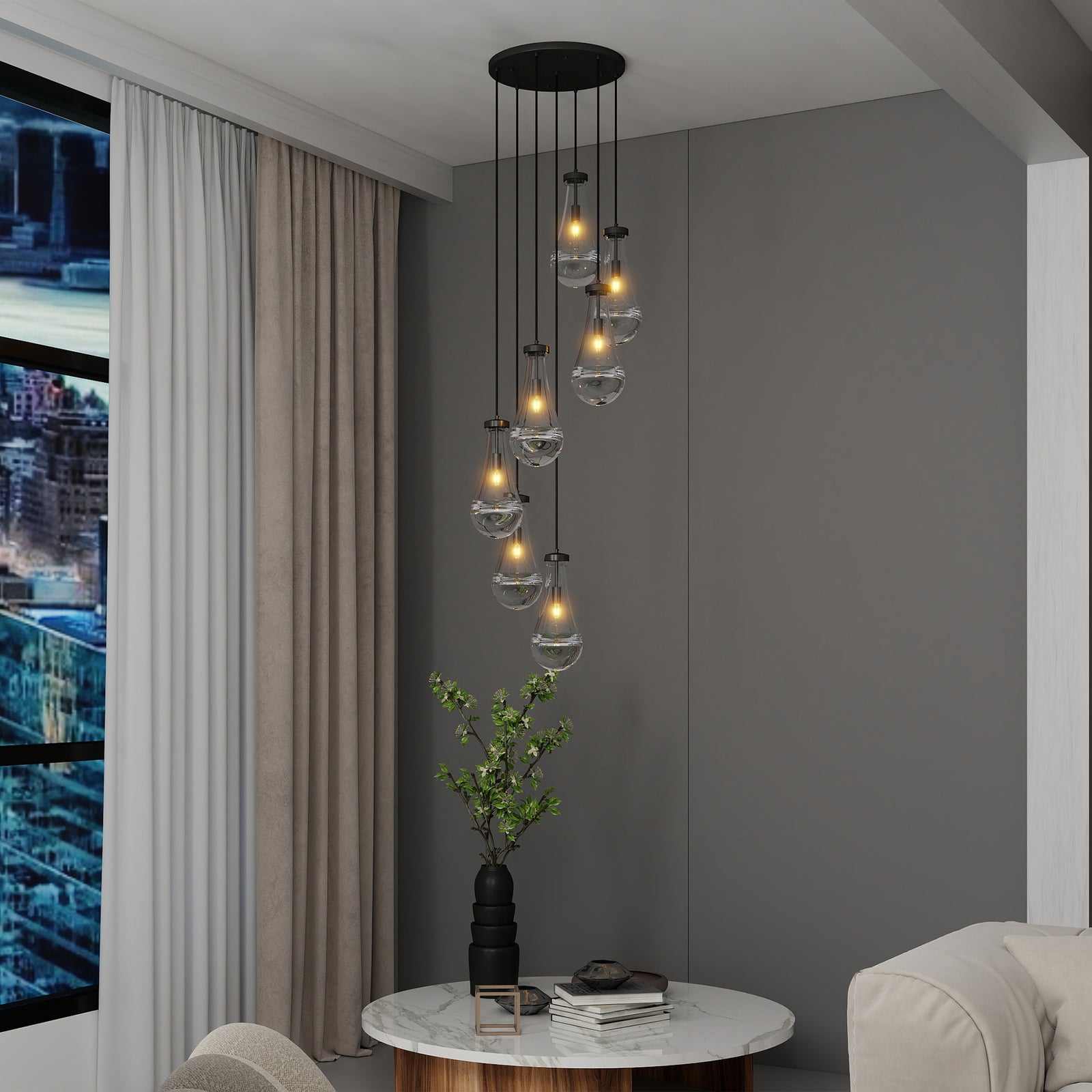 7-Light Black Pendant Chandelier — Restaurant Dining & Bar — view 10