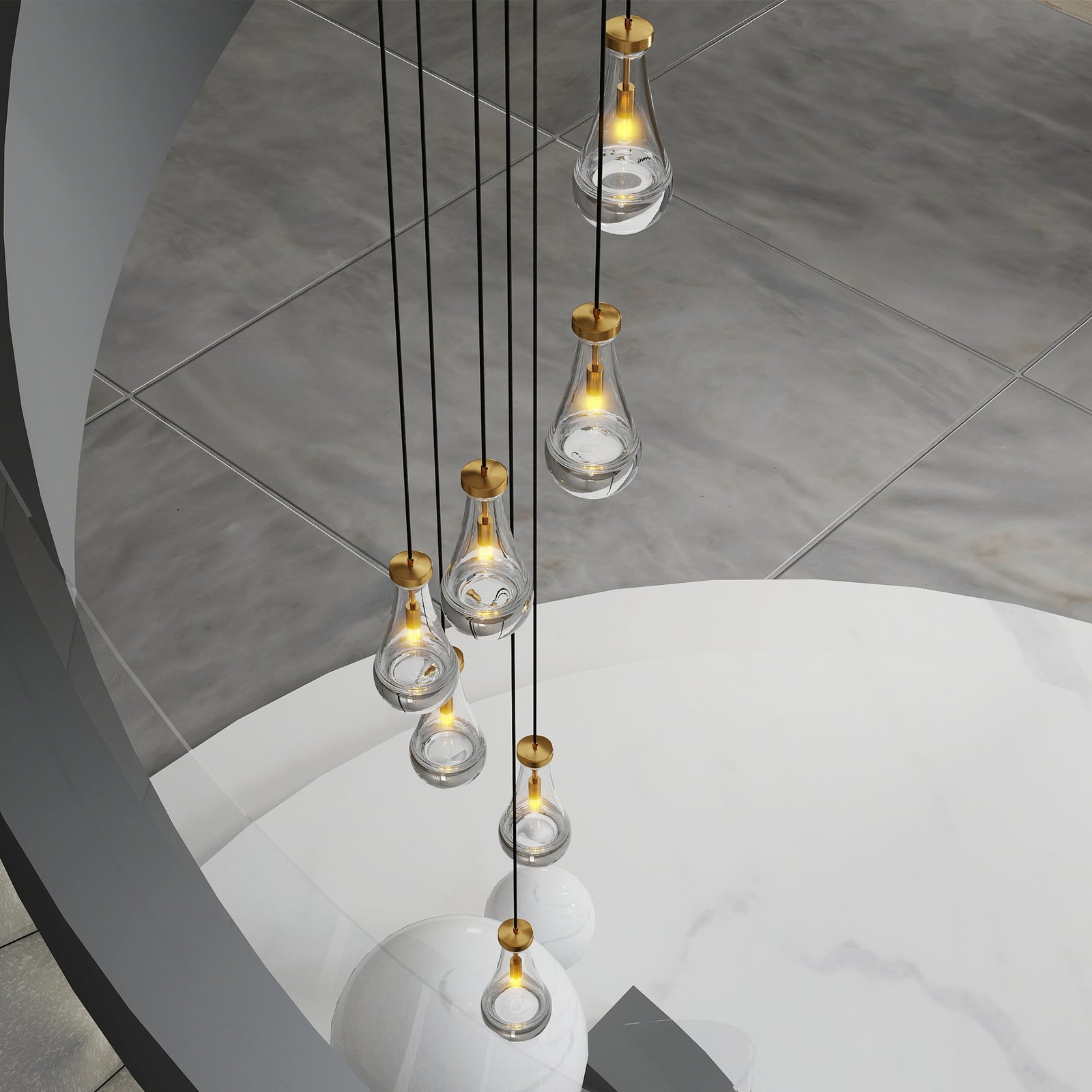 Seven-Light Brass Linear Pendant Chandelier for Restaurant Dining Rooms — view 9