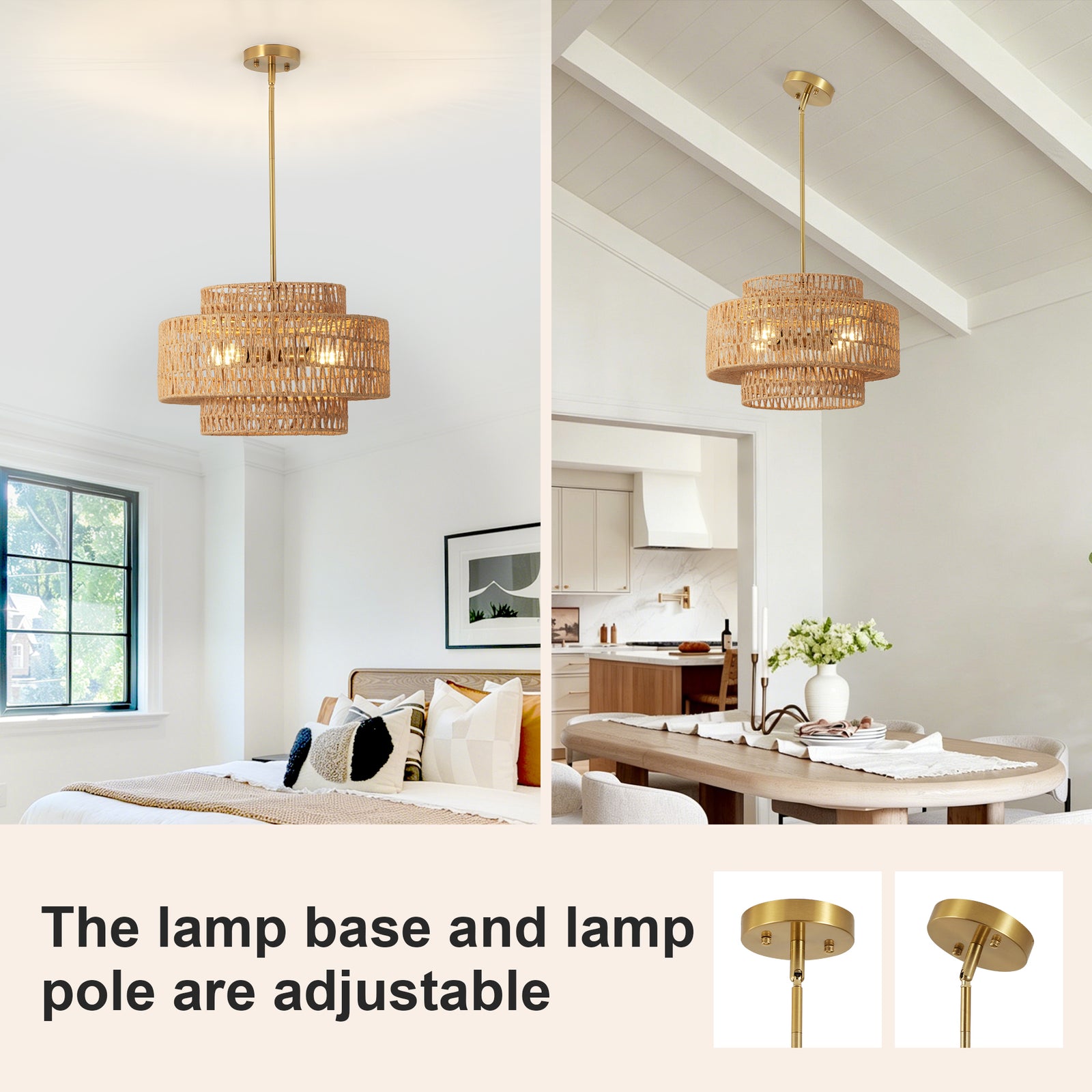 17.7-Inch Brown Rattan 4-Light Chandelier — Restaurant Dining — view 9