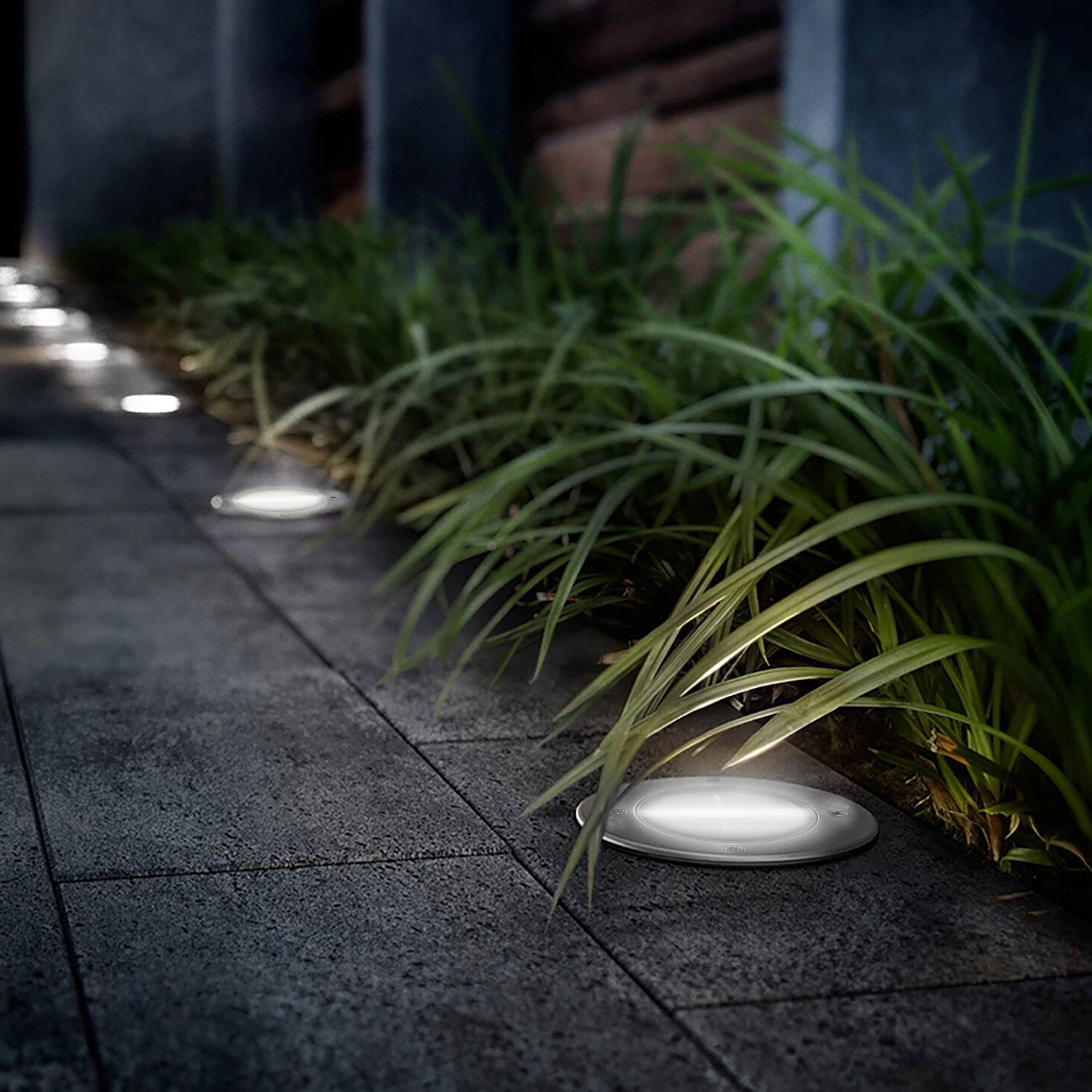 4-Piece Solar Ground Path Lights — Restaurant Patio — view 3
