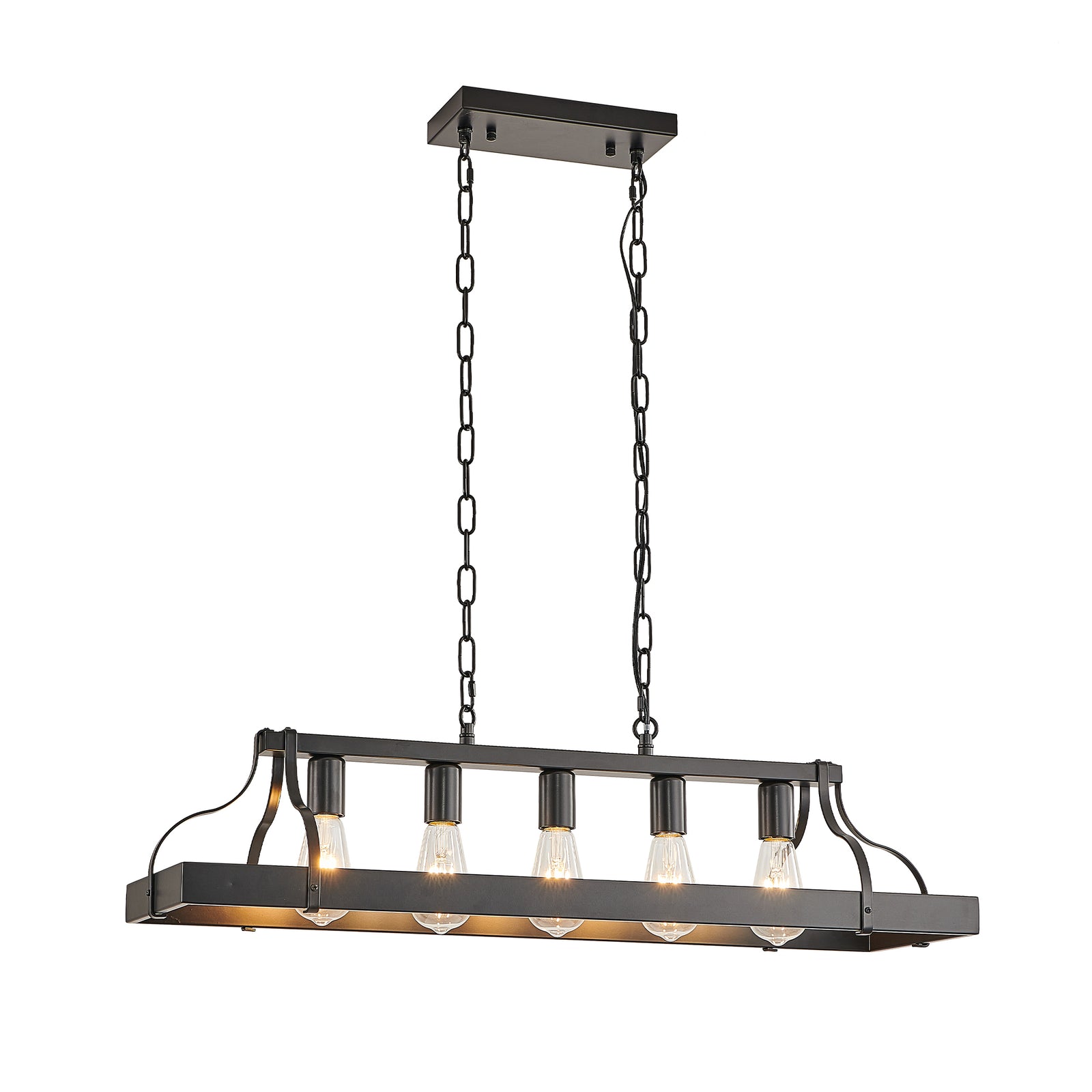 Matte Black 5-Light Linear Pendant — Restaurant Dining Room — view 3