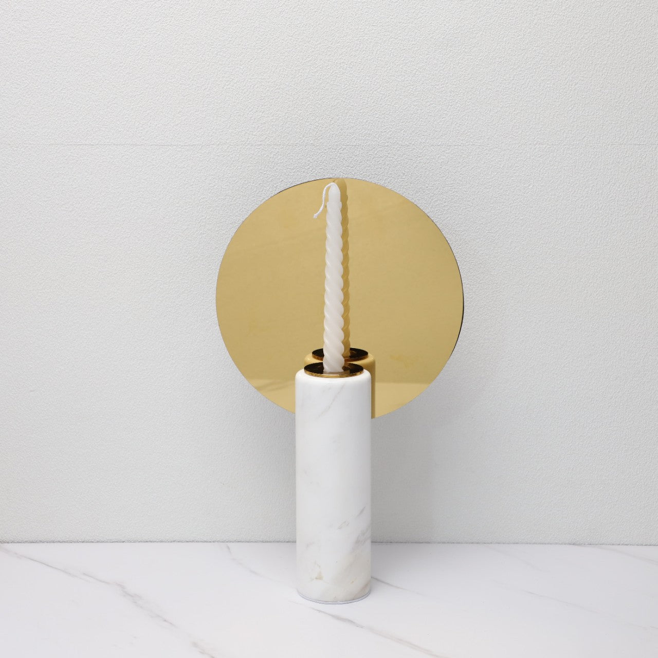 Sleek Gold Marble Metal Round Mirror Candle Holder — view 3