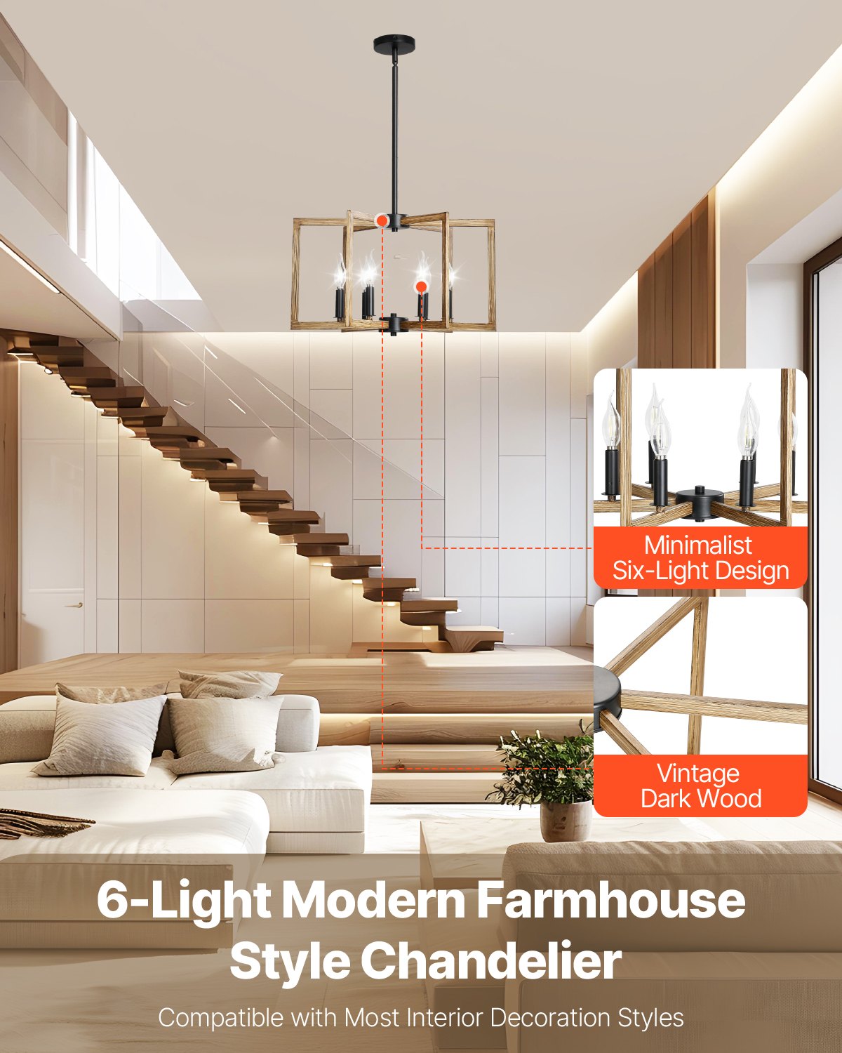 Farmhouse 6-Light Chandelier for Restaurant Dining Rooms — view 2