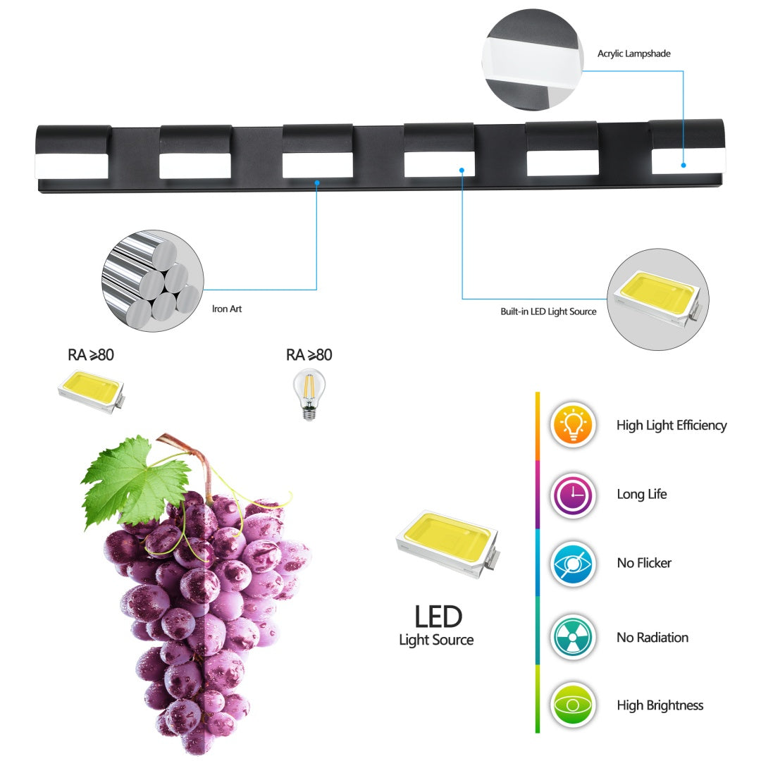 Modern White 6-Light LED Vanity Bar for Restaurant Restrooms and Mirrors — view 5