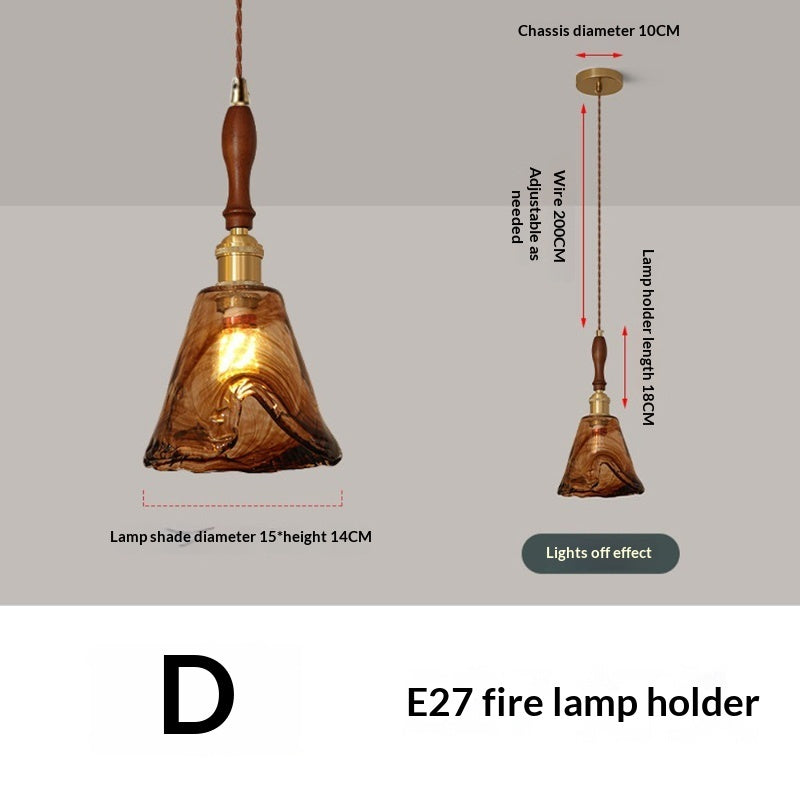 Nordic Retro Restaurant Chandelier Walnut Wood French Brass Glass Pendant Light — view 7