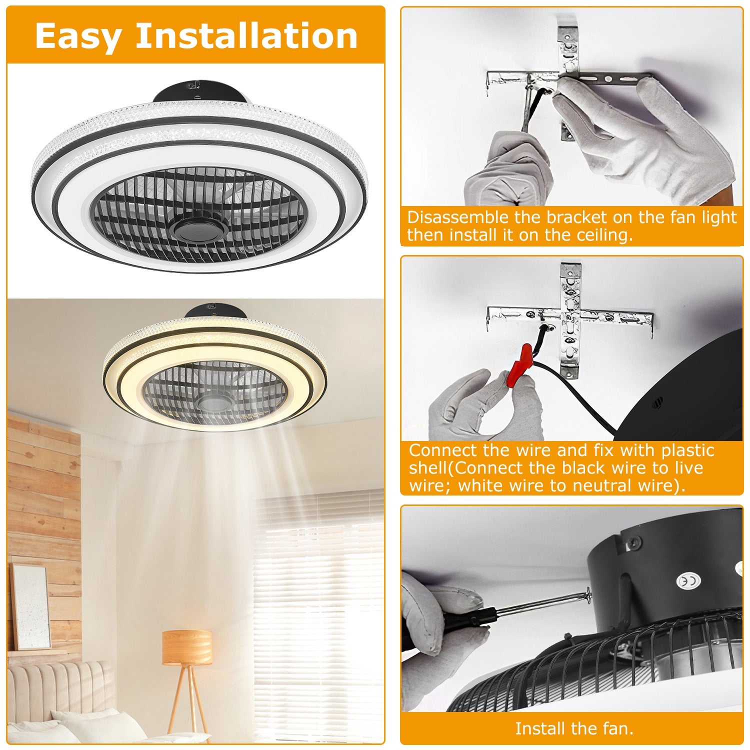 20.5-Inch Black Ceiling Fan with 30W LED — Restaurant Dining — view 10