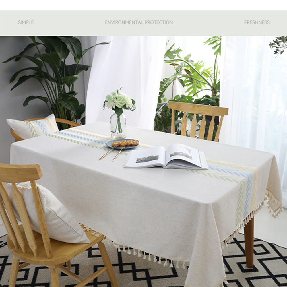 Cotton Linen Rectangular Tablecloth With Tassel Square Table Cloth  Dust-Proof Table Cover For Room Decor Restaurant Kitchen Dinning Room Table Cover — view 1