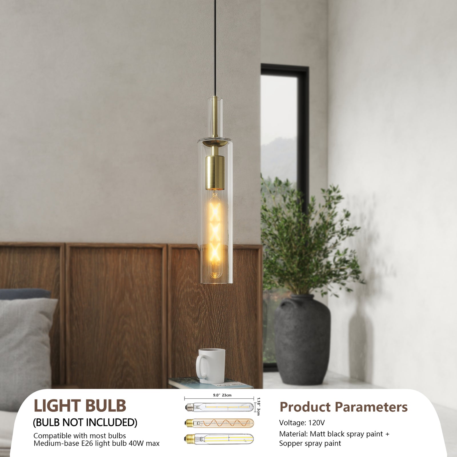 3-Pack Gold Pendant Lights with Clear Glass for Restaurant Dining Tables — view 7