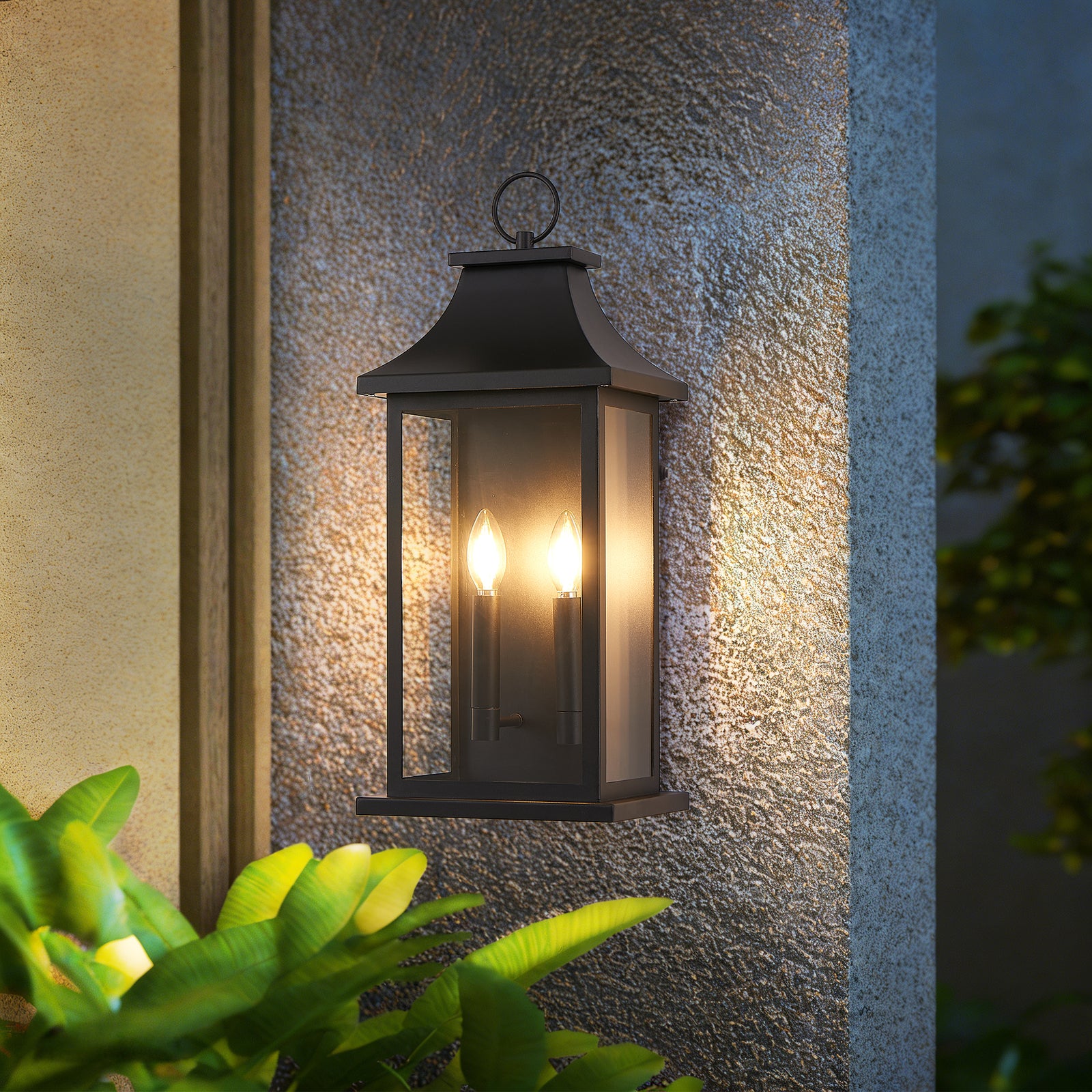 22-Inch Dusk-to-Dawn 2-Light Black Outdoor Lantern for Restaurant Patios — view 2