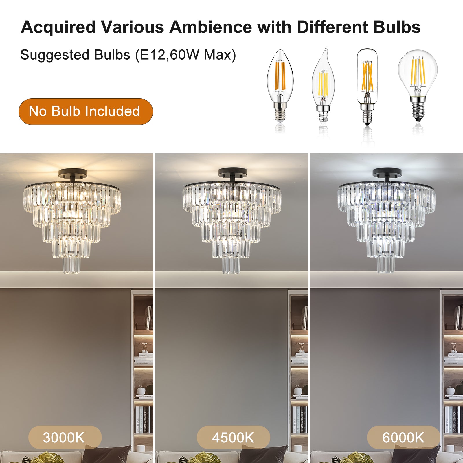 Modern Black 10-Light Crystal Flush-Mount Chandelier for Restaurant Dining Rooms — view 2