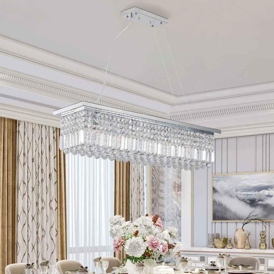 8-Light White Crystal Raindrop Chandelier for Restaurant Dining Rooms — view 2
