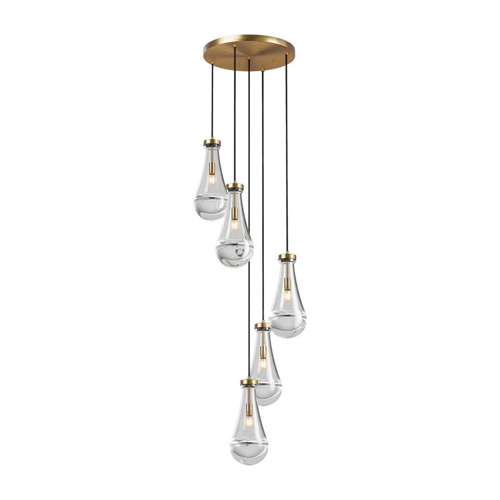 5-Light Brass Cluster Pendant Chandelier — Restaurant Dining — view 8