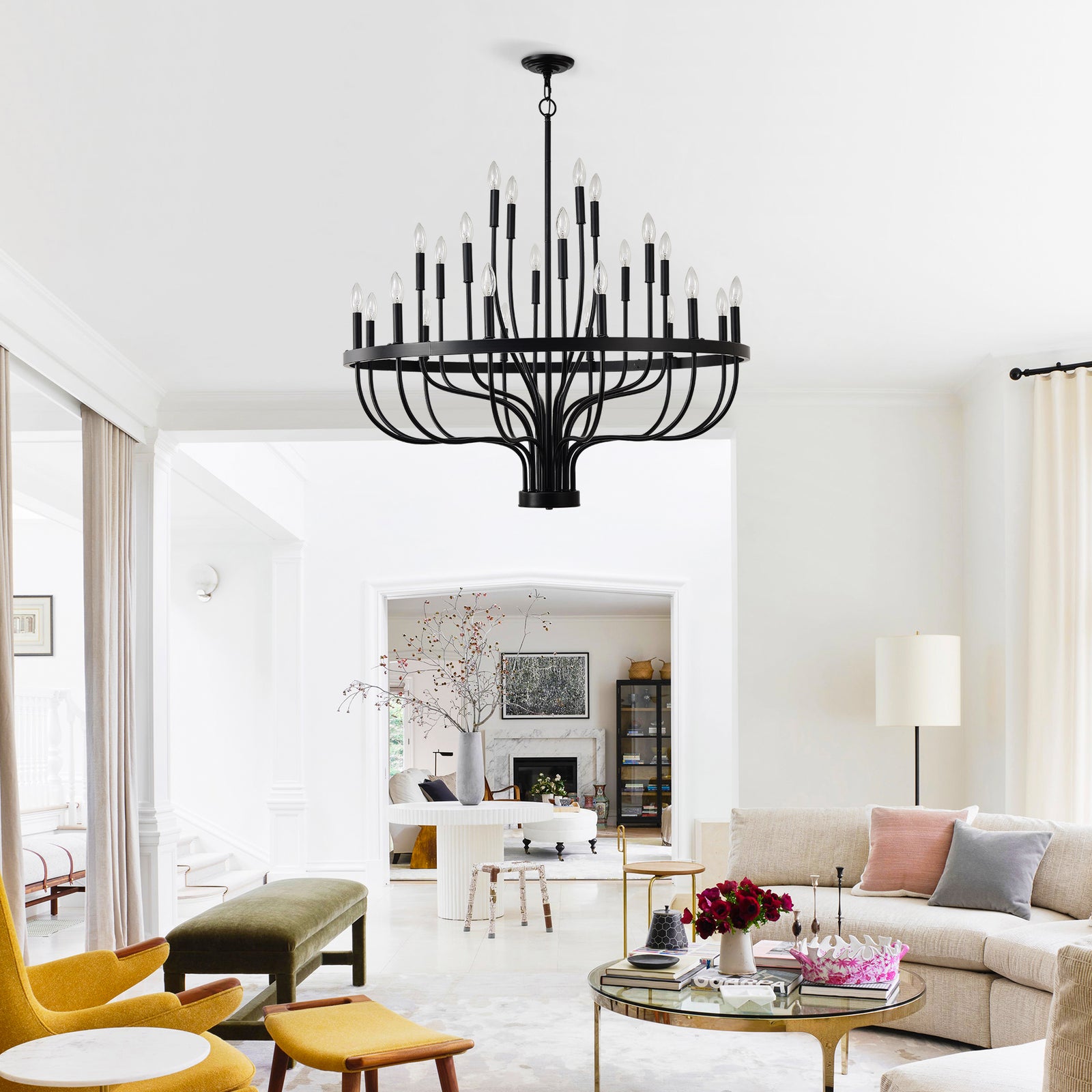 Matte Black 24-Light Chandelier — Industrial Dining Room Feature — view 3