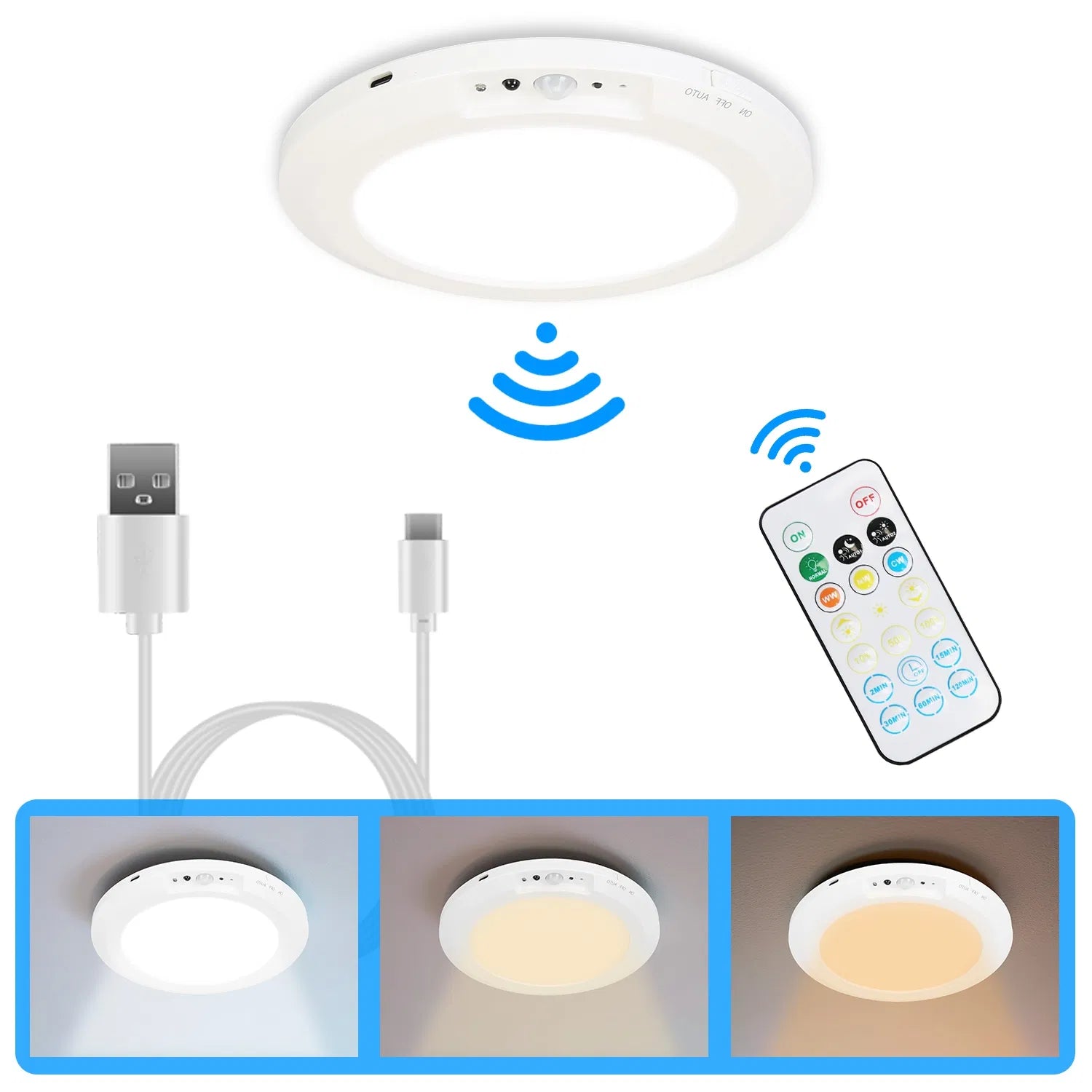 Rechargeable Motion-Sensor Flush Ceiling Light — Restaurant Hallway — view 2