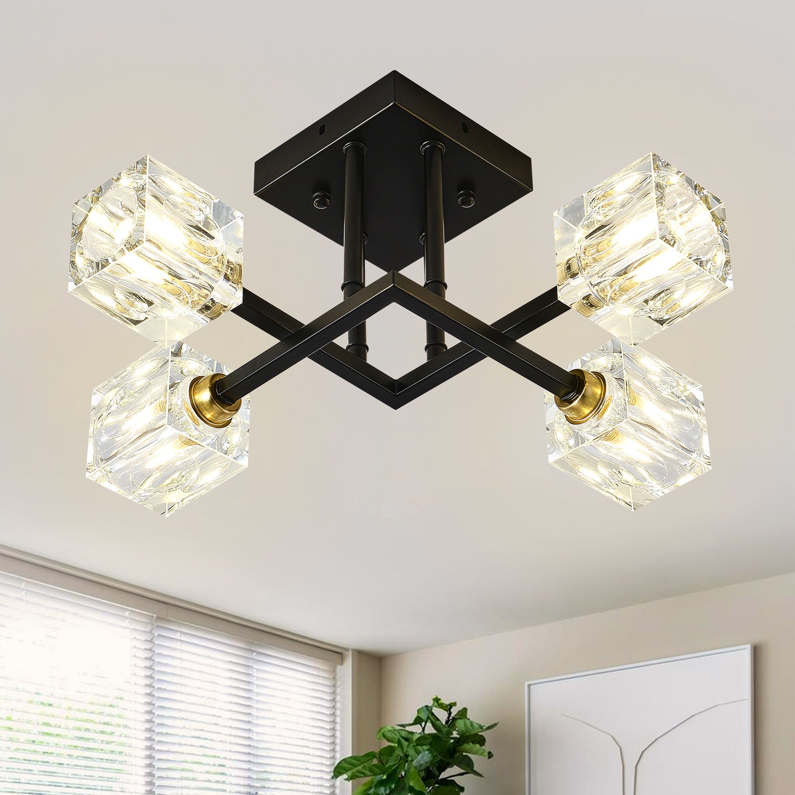 Matte Black 4-Light Crystal Ceiling Fixture for Restaurant Dining Rooms — view 4