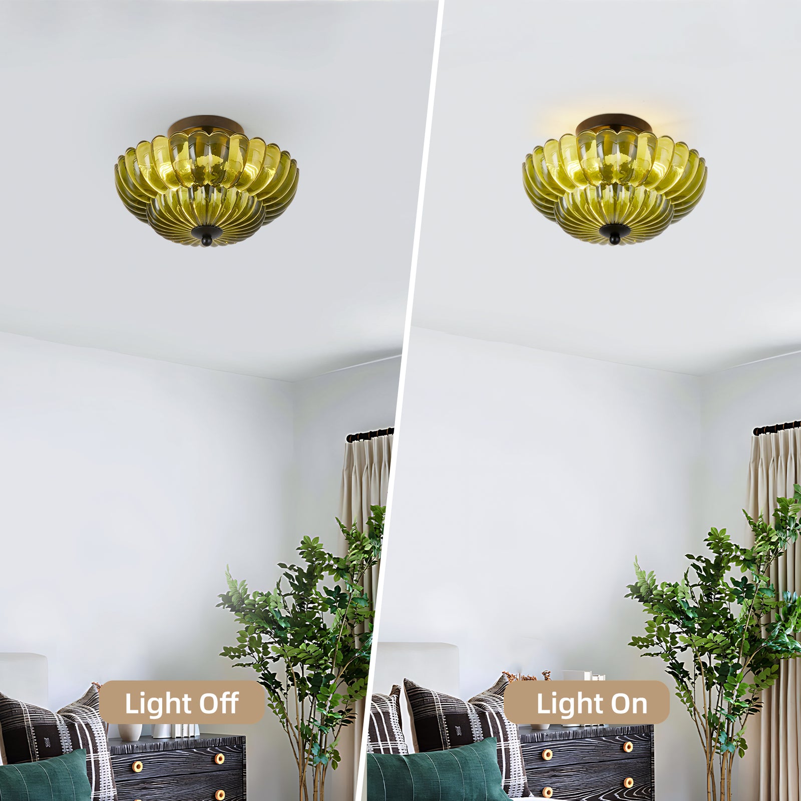 Green Glass 3-Bulb Semi-Flush Ceiling Light for Restaurant Dining Rooms — view 9