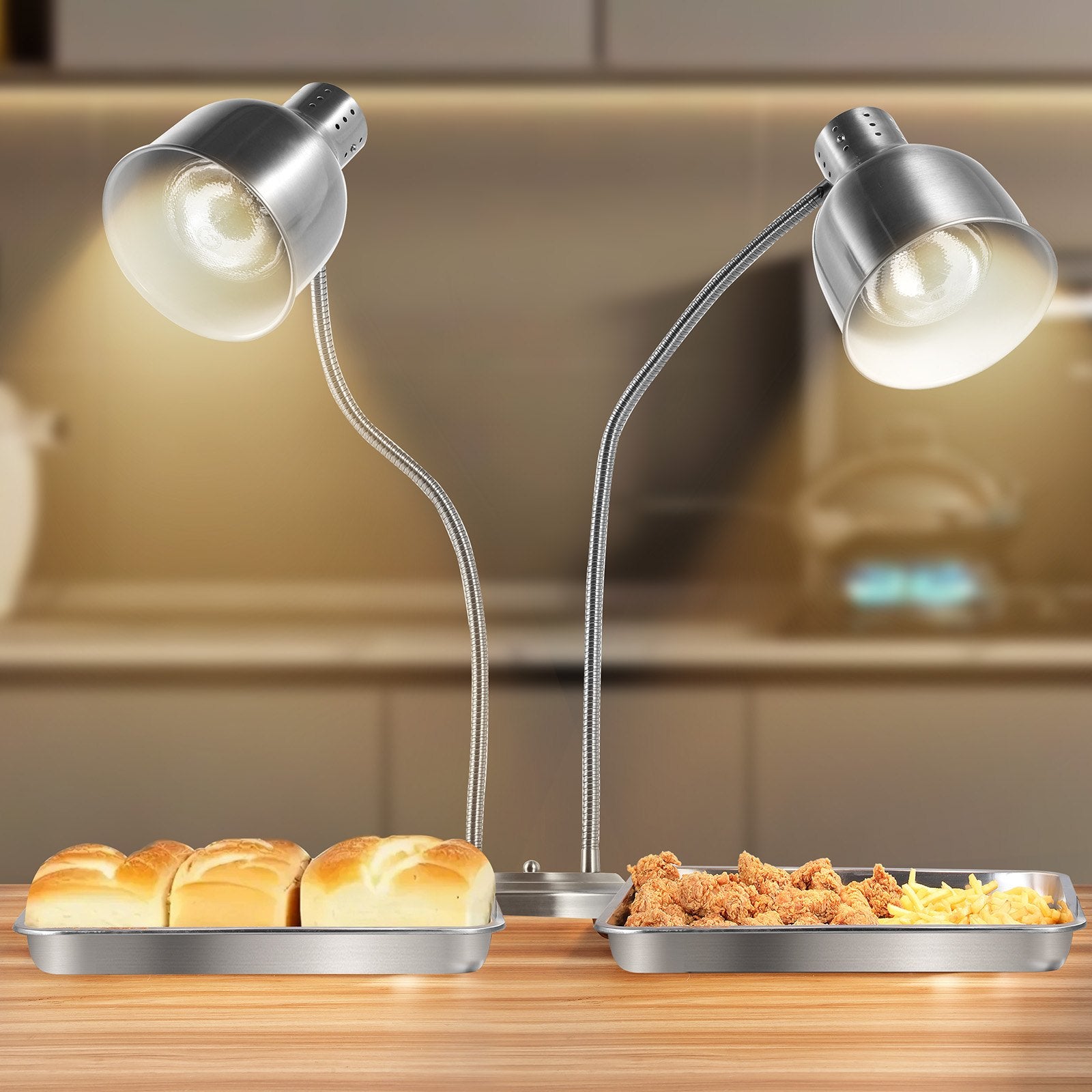 Silver 2-Head Commercial Food Heat Lamp — Restaurant Buffet — view 6