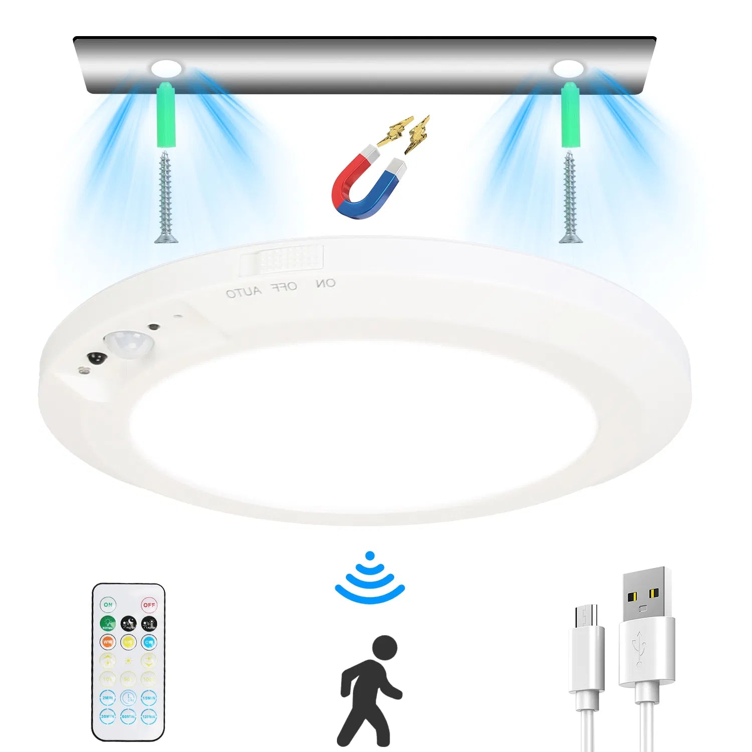 Rechargeable Motion-Sensor Flush Ceiling Light — Restaurant Hallway — view 1
