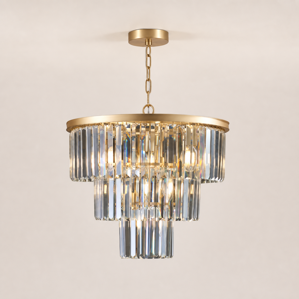 Resto Glow AI product image 2026-08-03 — clean background — 7-Light Gold 3-Tier Crystal Chandelier for Restaurant Dining Rooms