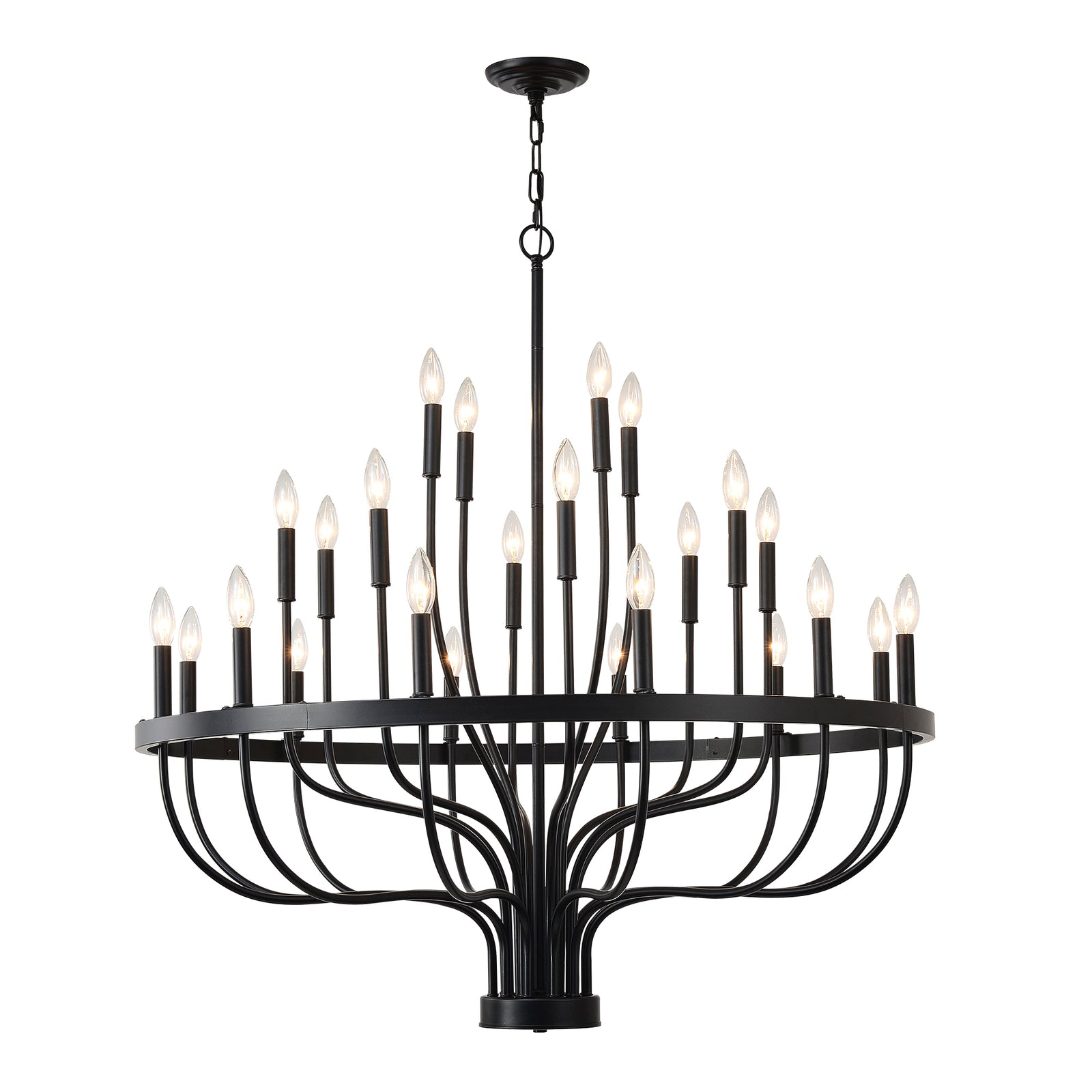 Matte Black 24-Light Chandelier — Industrial Dining Room Feature — view 1