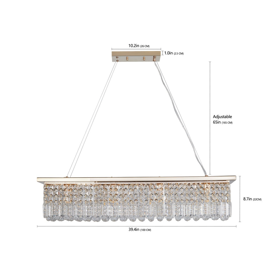 Elegant Gold Cascading Crystal Rectangle Pendant for Restaurant Dining Tables, Bar Counters, and Upscale Hospitality Interiors — view 7