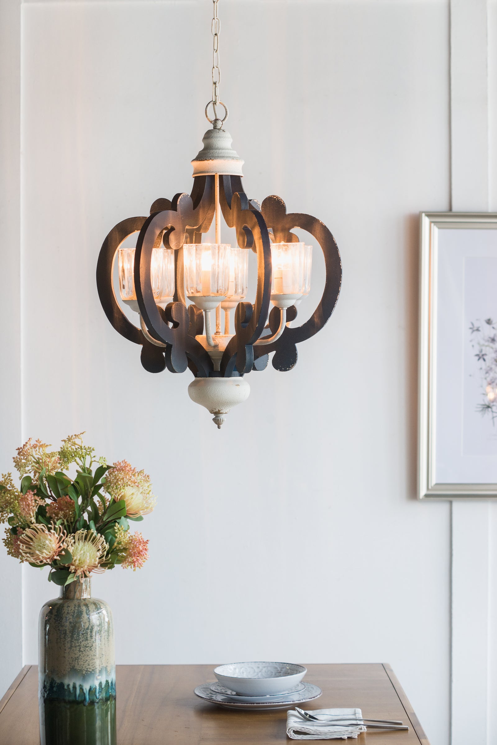 Natural Wood 6-Light Farmhouse Chandelier for Restaurant Dining Rooms and Kitchens — view 3