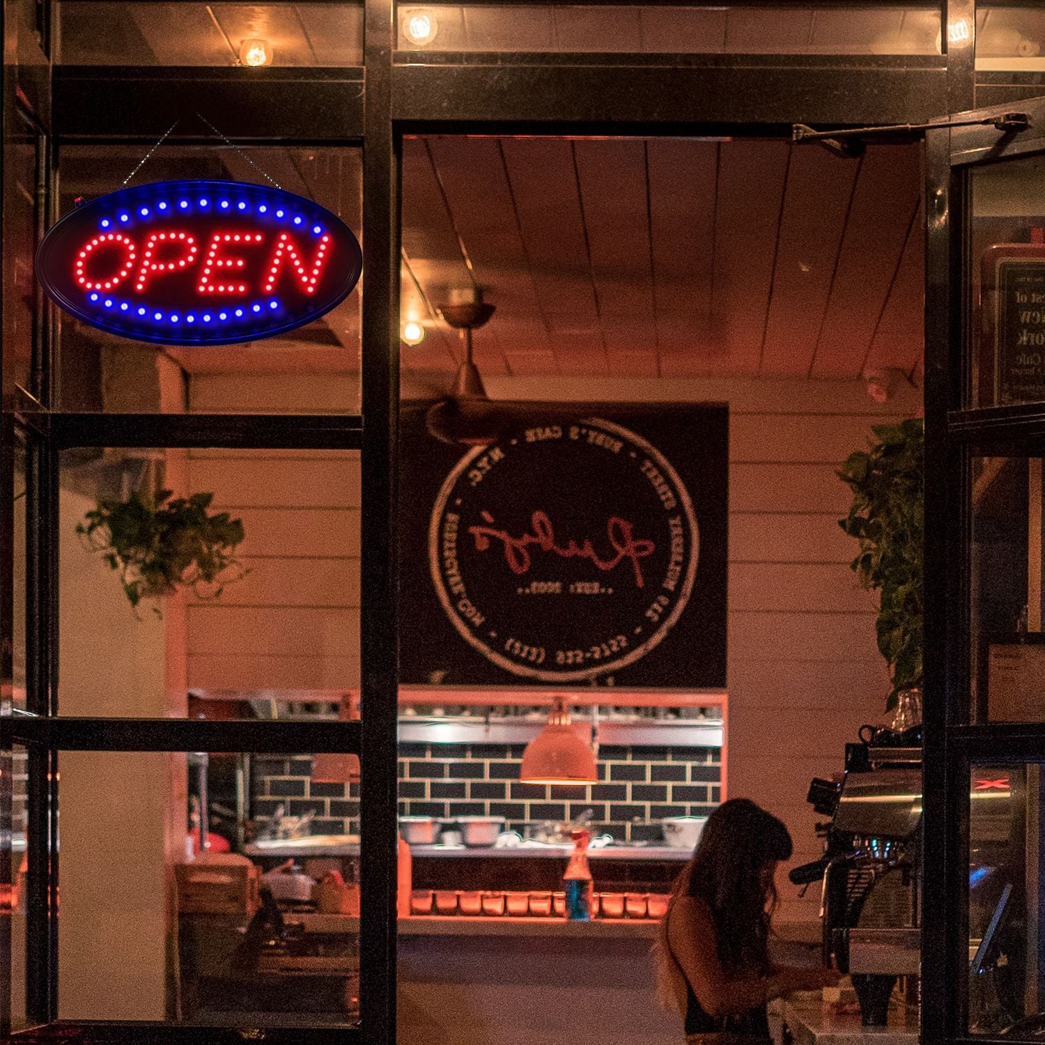 OPEN LED Neon Sign — Red + Blue, Static or Flashing — view 5