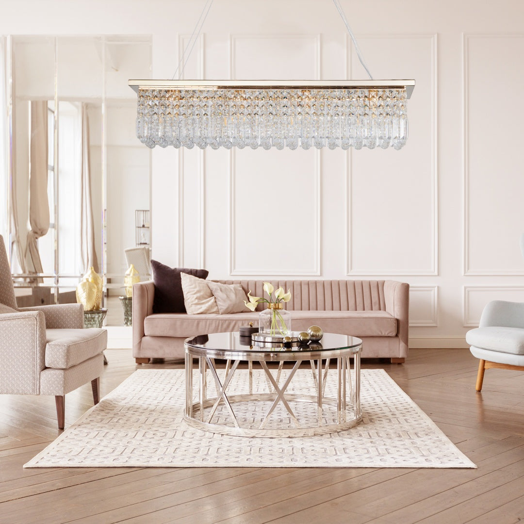 Elegant Gold Cascading Crystal Rectangle Pendant for Restaurant Dining Tables, Bar Counters, and Upscale Hospitality Interiors — view 9