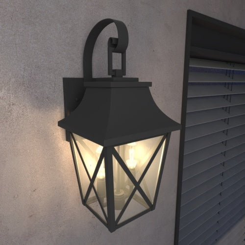 Black Aluminium Outdoor Wall Light — 2-Light Restaurant Patio Fixture — view 1