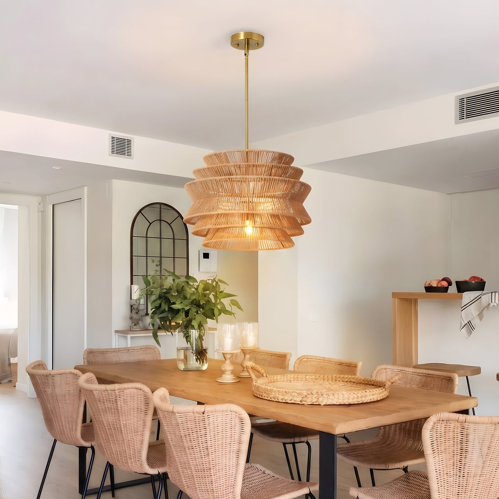 Brown Woven Rattan Pendant Light — 17.3-Inch Dining Accent — view 4