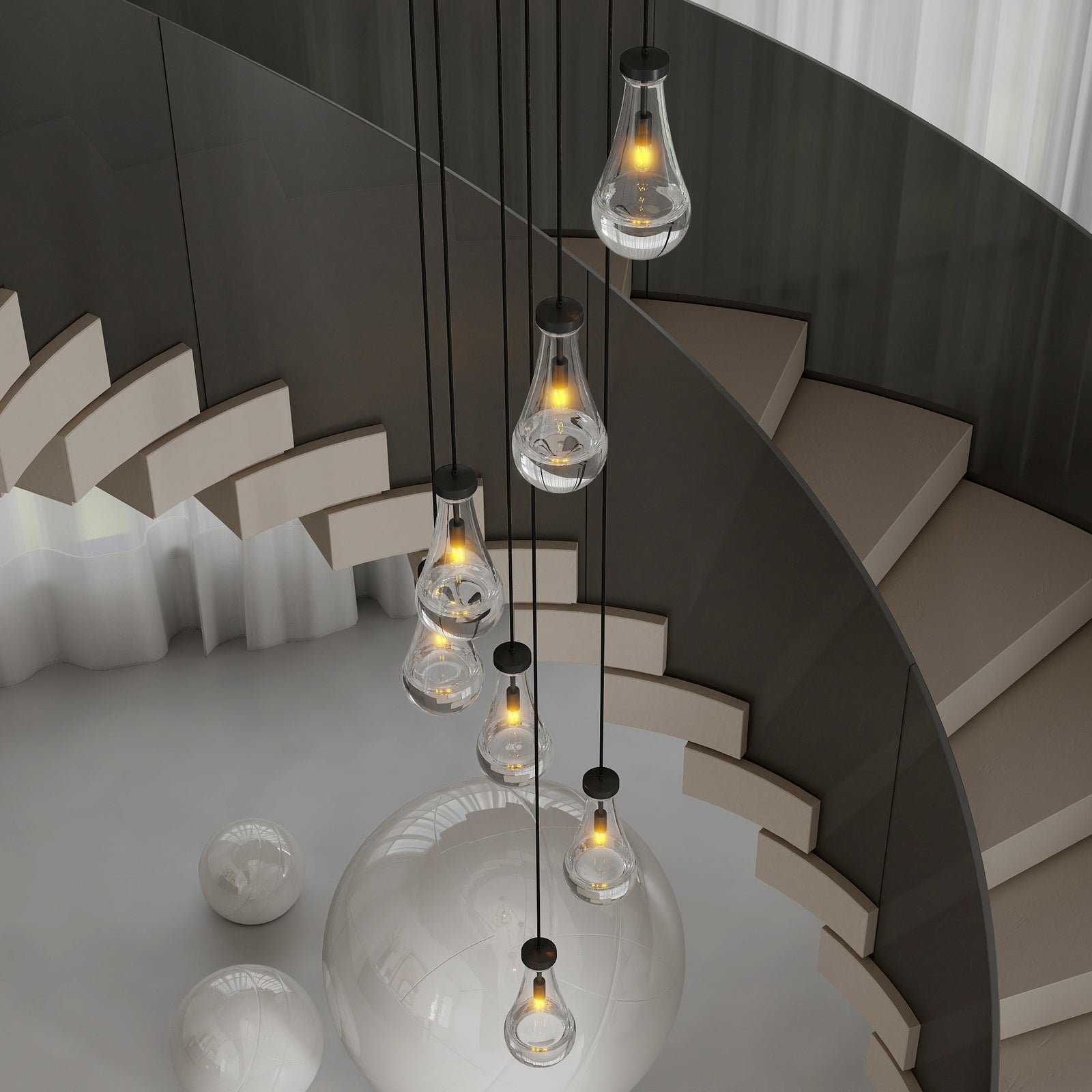 7-Light Black Pendant Chandelier — Restaurant Dining & Bar — view 2