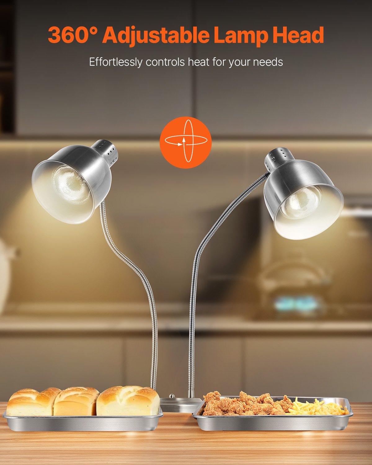 Silver 2-Head Commercial Food Heat Lamp — Restaurant Buffet — view 3