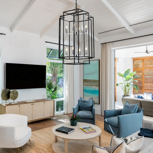 Industrial Farmhouse 8-Lantern Tiered Chandelier for Restaurant Dining Rooms — view 7