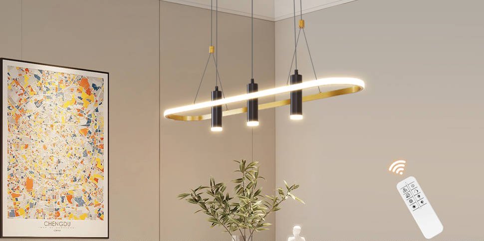 4-Light Black & Gold LED Pendant — Restaurant Dining — view 3