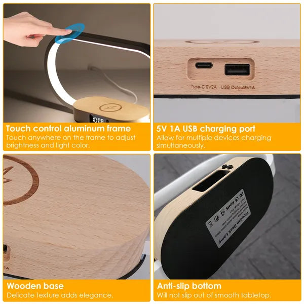 Table Lamp with Wireless Charging & Clock — Restaurant Host Stand Accent — view 3