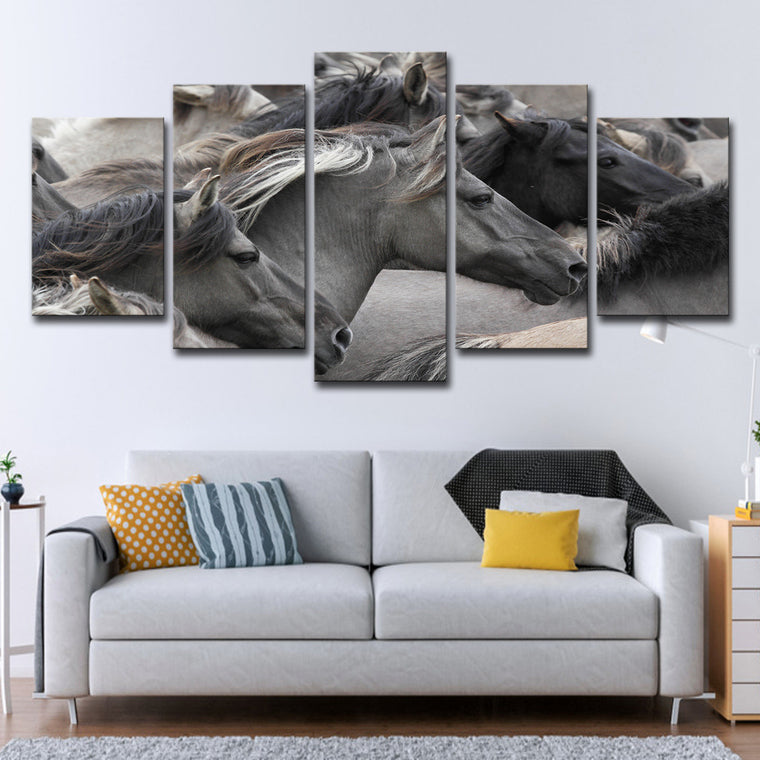 Five-Piece Black Horse Restaurant Wall Art