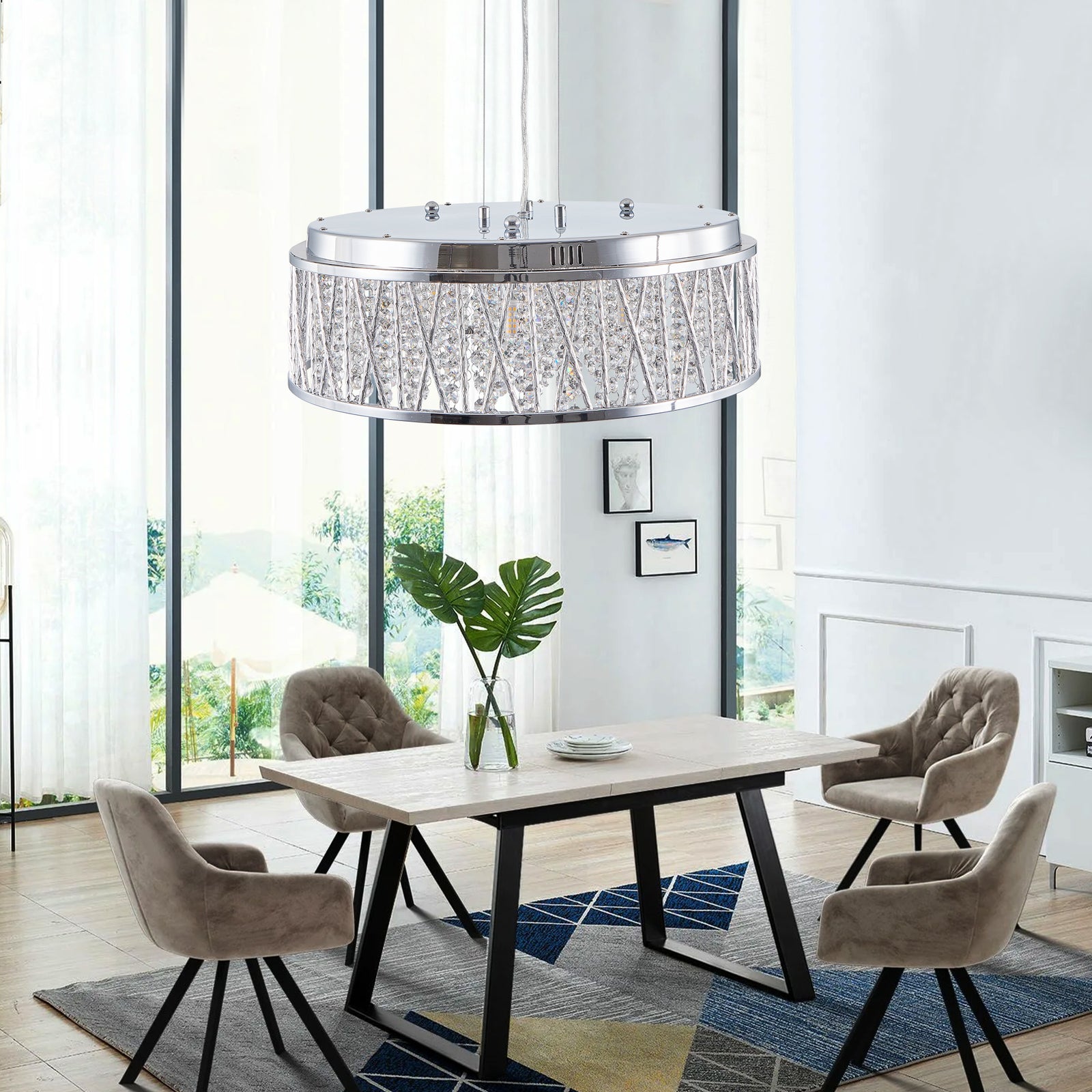 19-Inch Round Crystal Flush-Mount Chandelier for Restaurant Kitchen Islands — view 3