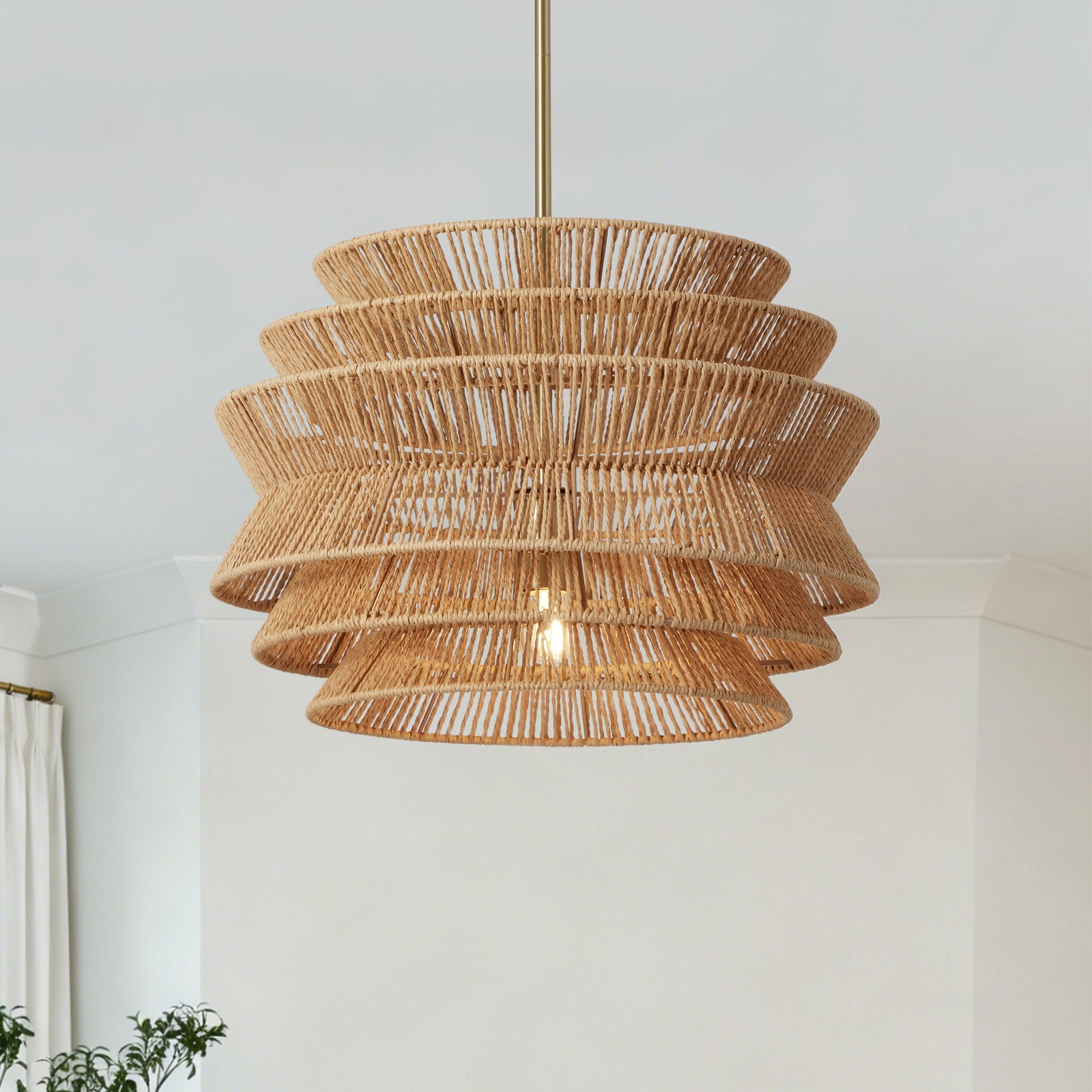 Brown Woven Rattan Pendant Light — 17.3-Inch Dining Accent — view 7