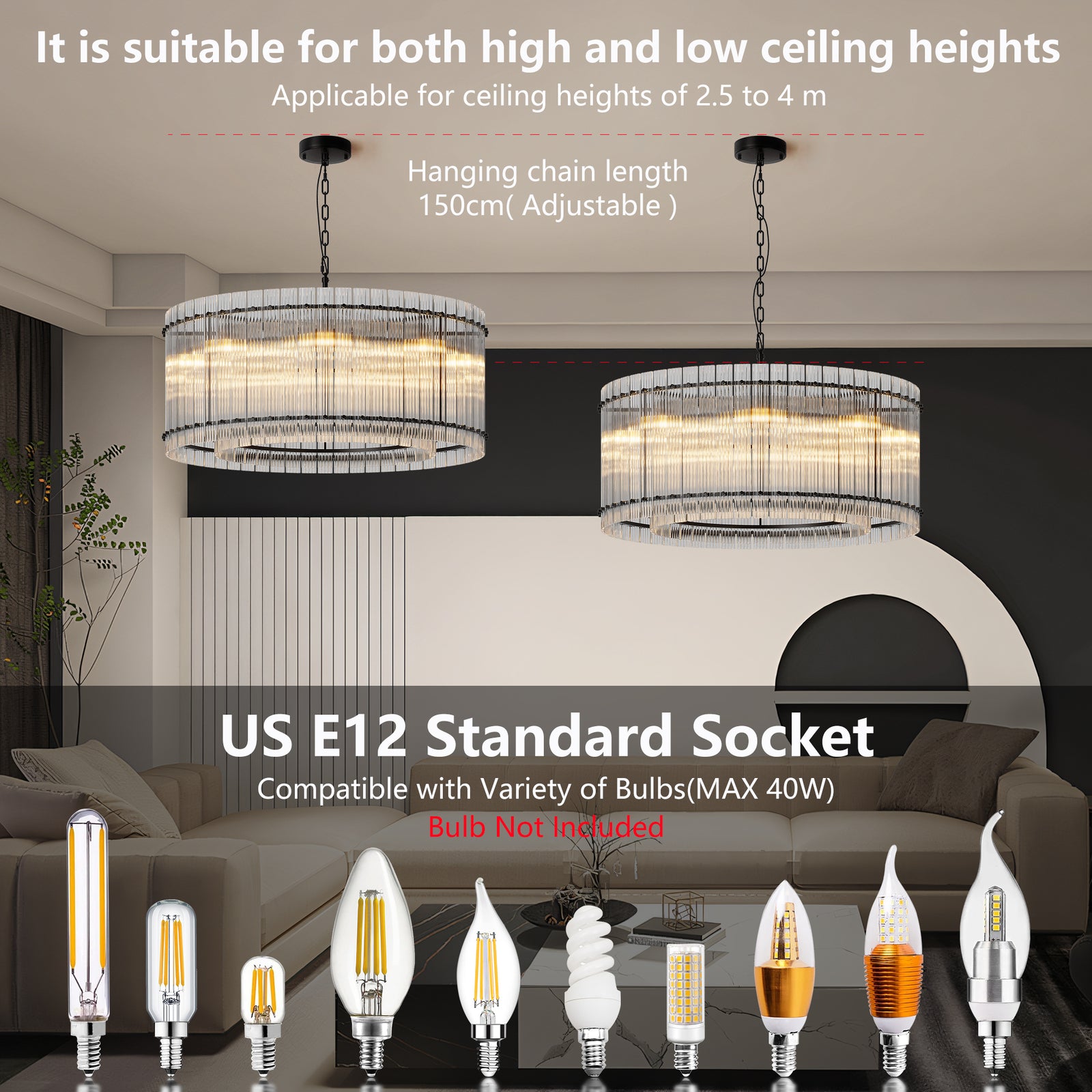 Modern Black Round Water-Ripple Crystal Chandelier for Restaurant Dining Rooms — view 5