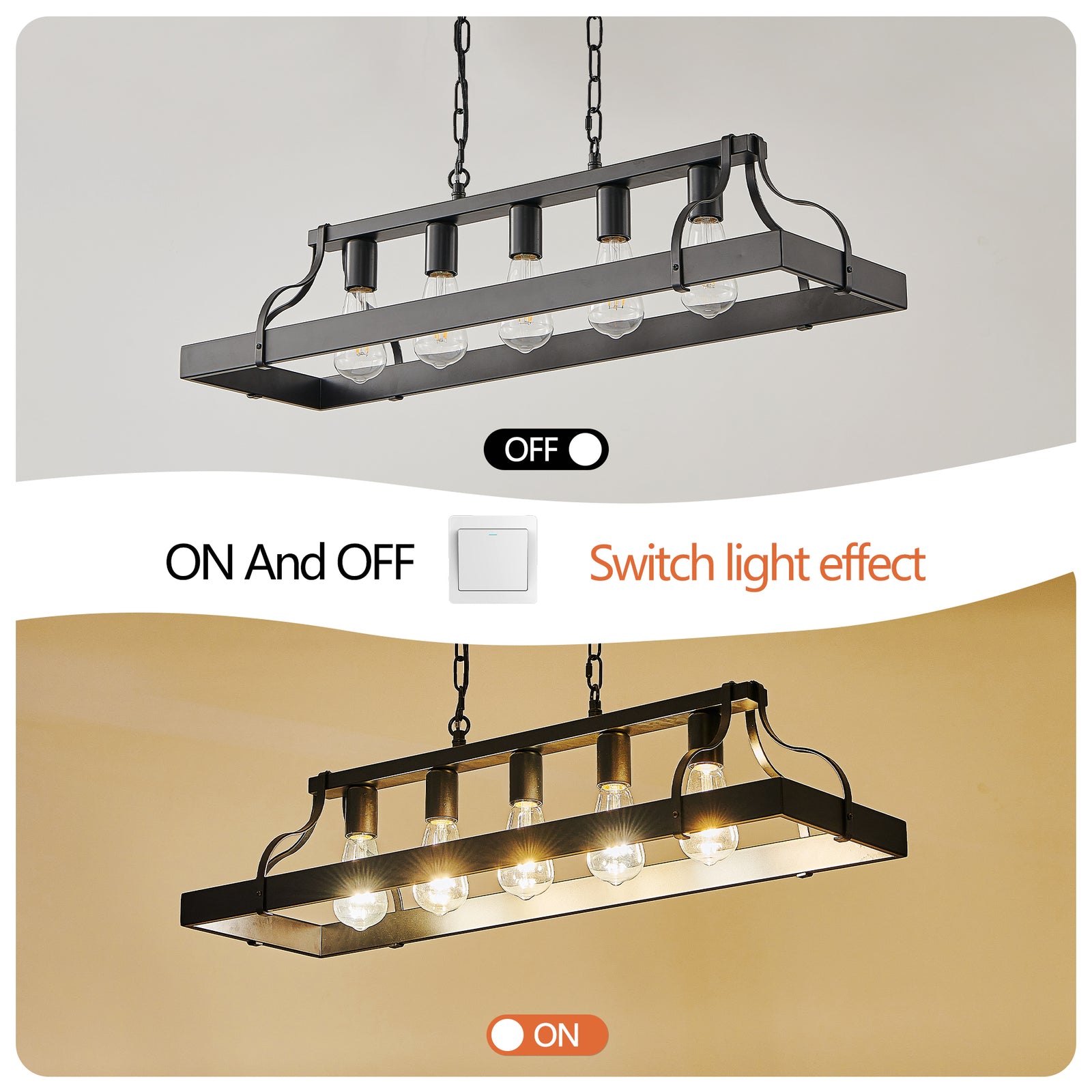 Matte Black 5-Light Linear Pendant — Restaurant Dining Room — view 6