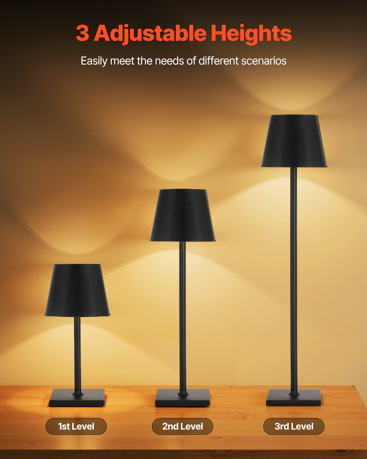 Two-Pack Cordless Restaurant Table Lamps — Black, 3-Level Dimming — view 2