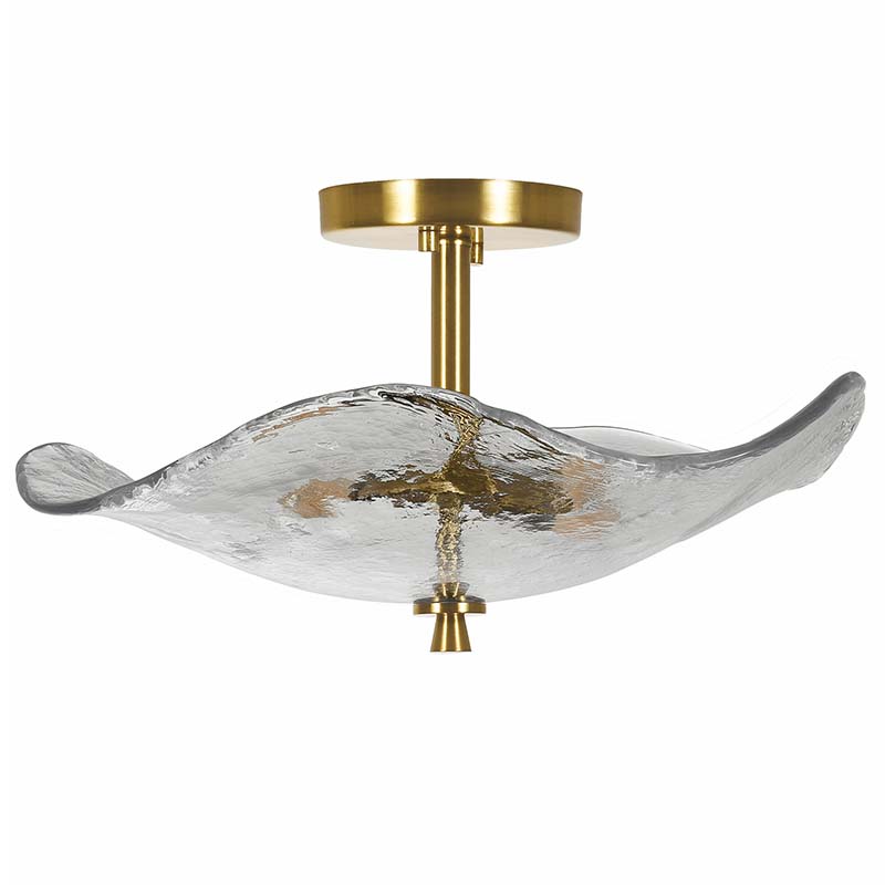 Modern Gold 2-Light Glass Semi-Flush Ceiling Fixture for Restaurant Hallways — view 8