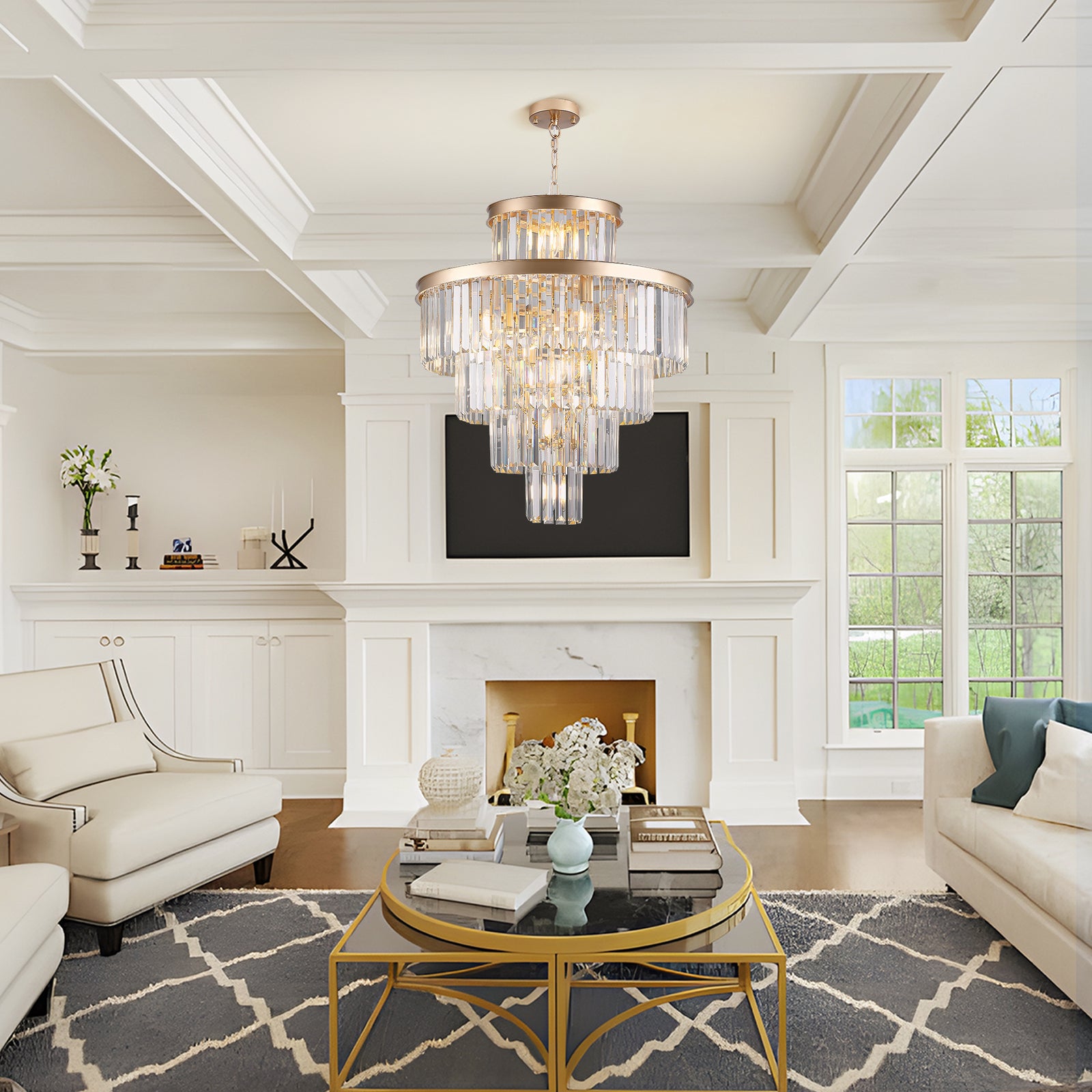 23.6-Inch Golden Crystal Chandelier — Restaurant Dining — view 4
