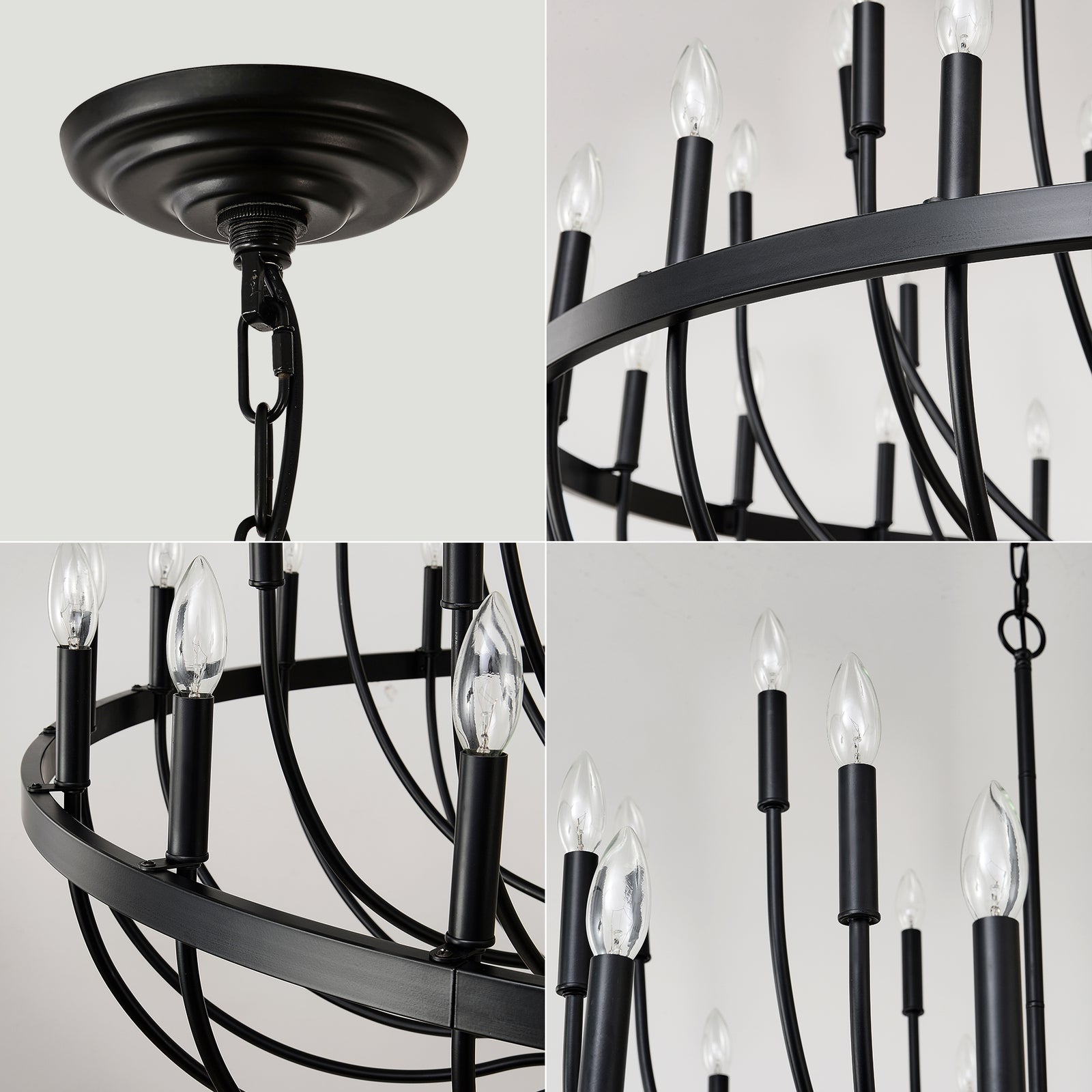 Matte Black 24-Light Chandelier — Industrial Dining Room Feature — view 7